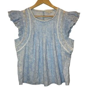 Jennifer & Grace Floral Cap sleeve Pleated cotton Too Size M